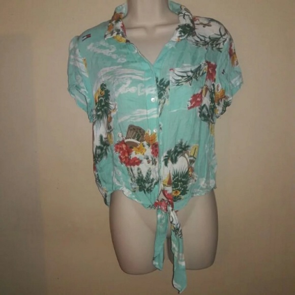 Tommy Hilfiger tropical vacation vibes belly shirt - Picture 1 of 8